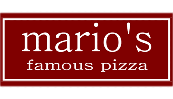 Marios Famous Pizza Logo and illustration on a white background